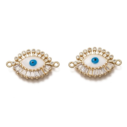 Brass Micro Pave Clear Cubic Zirconia Links Connectors, Long-Lasting Plated, with Enamel, Eye