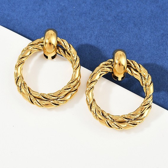 304 серьги-гвоздики с витым кольцом из нержавеющей стали