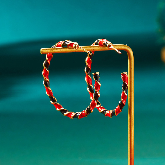 Рождественские серьги-гвоздики из сплава с эмалью в форме буквы С, золотые