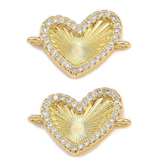 Шармы-соединители из латуни с паве из кубического циркония, сердечные ссылки, без свинца и без кадмия, долговечный, реальный 18 k позолоченный, стойки покрытие