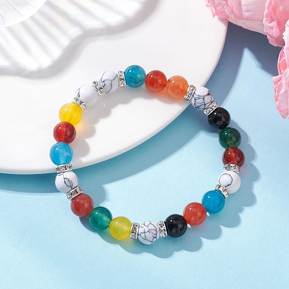 Браслеты из натурального агета и синтетического говлита с бусинами для женщин, круглые, с латунным