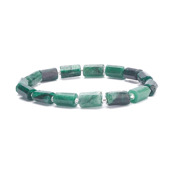 Natural Emerald Column Beaded Stretch Bracelet, Gemstone Jewelry for Women