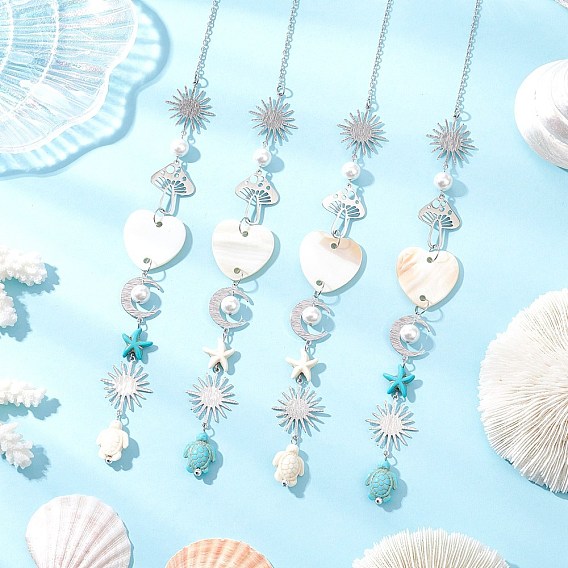 Синтетические бирюзовые бусины в виде морских звезд и черепах, подвесные ловцы солнца, с подвеской в виде луны и солнца из нержавеющей стали, для наружного и садового декора