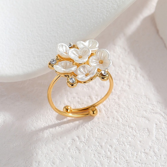 304 палец кольца из нержавеющей стали, цветок, с смолой и стразами для женщин