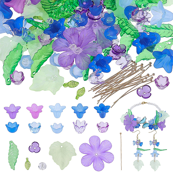 DIY Flower Leaf Finding Kits, Including Transparent Acrylic Pendants, Acrylic Beads Caps