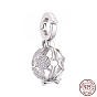 925 Sterling Silver Micro Pave Cubic Zirconia Bead Cage Pendants, Flower