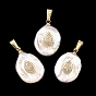 Natural Nucleated Baroque Keshi Pearl Pendants, Oval Charms with Brass Micro Pave Cubic Zirconia Findings, Golden