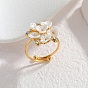 304 палец кольца из нержавеющей стали, цветок, с смолой и стразами для женщин
