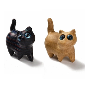Wood Cat Shape Figurines, with Plastic Eyes, for Home Desktop Decoration