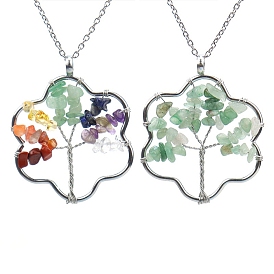 Ожерелья с подвесками из натуральной смешанной каменной крошки, цветка из бисера и дерева, платина латунные цепочки