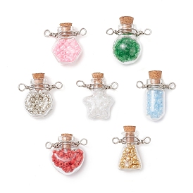 7 шт. 7 цветная стеклянная бутылка с круглыми бусинами внутри, подвески-соединители, с экологически чистыми двойными петлями из круглой медной проволоки, разноцветные, разнообразные
