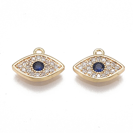 Brass Micro Pave Cubic Zirconia Charms, Nickel Free, Real 18K Gold Plated, Eye