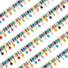 2 ярдов ромбовидный узор винтажная жаккардовая полиэстеровая лента, бахрома из плетеной ленты с помпонами