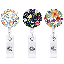 Flat Round with Flower Plastic Retractable Badge Reel, Card Holders, ID Badge Holder Retractable for Nurses