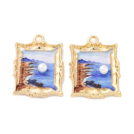 Подвески из эмали и сплава, с ABS имитации жемчуга, без кадмия, без никеля и без свинца, стойки покрытие, прямоугольник с океанским шармом, золотые