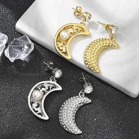 Ионное покрытие (ip) 304 серьги-гвоздики из нержавеющей стали, с искусственным жемчугом и стразами для женщин, луна