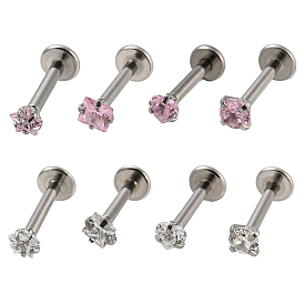 304 Stainless Steel Threaded Flatback Earrings, Cubic Zirconia Cartilage Earrings