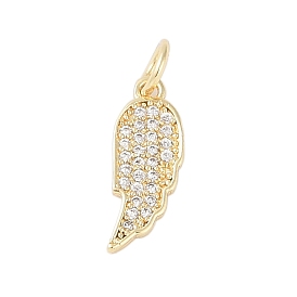 Rack Plating Brass Micro Pave Clear Cubic Zirconia Pendants, Long-Lasting Plated, Lead Free & Cadmium Free, Wing, with Jump Ring