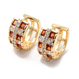 Brass with Chocolate Cubic Zirconia Thick Hoop Earrings, Ring