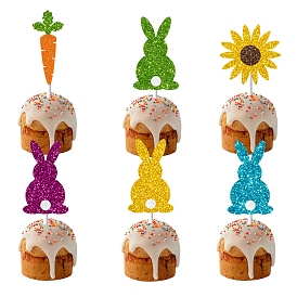 Easter Paper Cake Toppers, Cake Decoration Supplies, Rabbit & Carrot & Sunflower Pattern