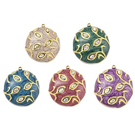 Ion Plating(IP) 304 Stainless Steel Rhinestone Pendants, with Enamel, Real 18K Gold Plated, Half Round with Eye Charm