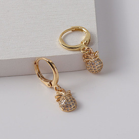 Copper-plated gold micro-inlaid diamond pineapple earrings - retro, fashionable, European and American temperament.