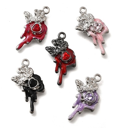 Подвески из сплава и страза, сердце, с эмалью