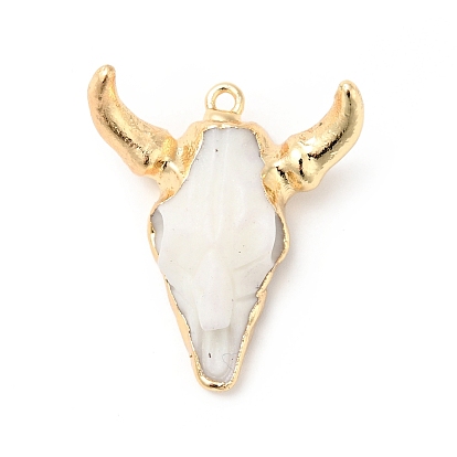 Opaque Resin Pendants, with Light Gold Tone Brass Finding, Cattle's Head Charms