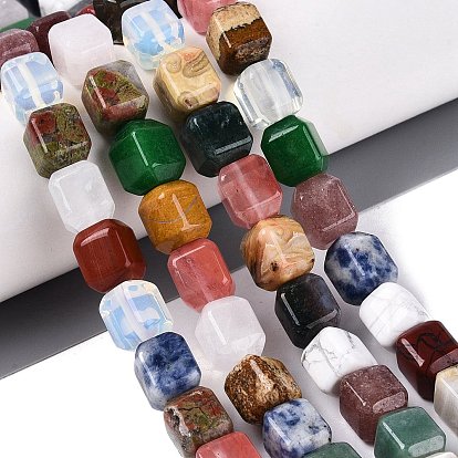 Natural & Synthetic Mixed Gemstone Beads Strands, Cuboid, Mixed Dyed and Undyed