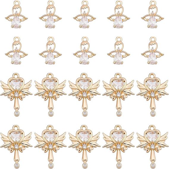 20 шт. 2 подвески из латуни с микропаве из прозрачного кубического циркония, долговечный, без кадмия и без свинца, разнообразные