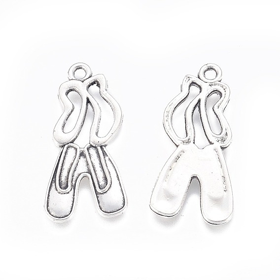 Тибетский стиль сплава танцевальная обувь подвески, без кадмия и без свинца, 29x13x1.5 мм, отверстие : 2 мм