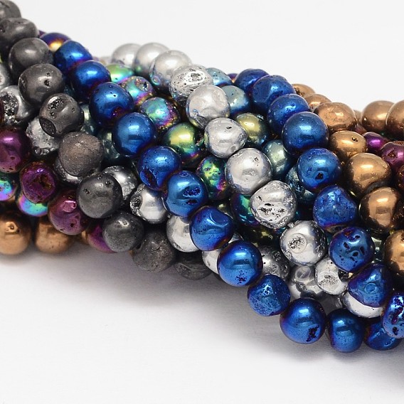 Round Electroplate Natural Quartz Crystal Bead Strands, 6~7mm, Hole: 1mm, about 68pcs/strand, 14.96 inch