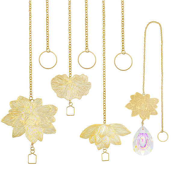 6шт 3 стиль латунные и нержавеющие стальные подвесные украшения, ловцы солнца, с железными цепочками