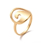201 Stainless Steel Oval with Wave Finger Ring, Hollow Wide Ring for Women