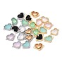 Brass & Glass Connector Charms, Heart Links, Mixed Color, Faceted