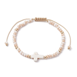 Bracelets de perles tressées en turquoise synthétique et verre croisés, bracelets réglables en fil de nylon pour femmes