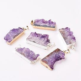 Natural Amethyst Pendants, with Brass Findings, Rough Raw , Nuggets