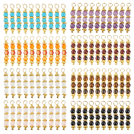 80 pcs 8 styles pendentifs en pierres précieuses naturelles et synthétiques, breloques rondes, avec 304 accessoires en acier inoxydable