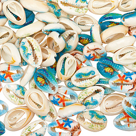 80 бусины из натуральной раковины каури с принтом, нет отверстий / незавершенного, с рисунком морских организмов