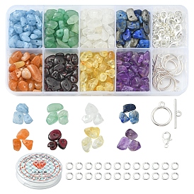 Kit de fabrication de bijoux, y compris les perles de copeaux de pierres précieuses naturelles, fermoirs pince de homard en alliage , Fermoirs T de style tibétain , fil élastique de perles extensible solide