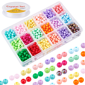 1440Pcs 18 Colors Opaque Acrylic Beads, Round, with 1 Roll Round Crystal Elastic Stretch Thread