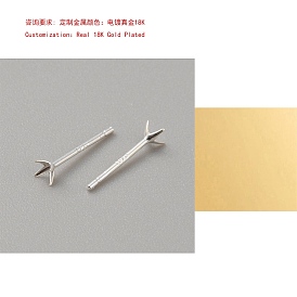 925 Sterling Silver Stud Earring Settings, 4 Claws Prong Blank Earring Post