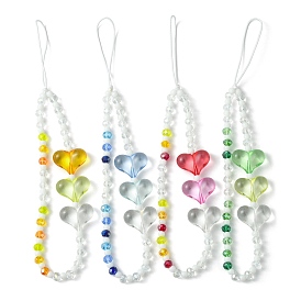 Heart Acrylic & Glass Beaded Mobile Straps, Nylon Thread Mobile Accessories Decoration