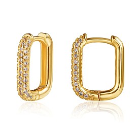 Cubic Zirconia Rectangle Hoop Earrings, Brass Jewelry for Women