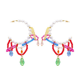 Minimalist Colorful Rice Bead Earrings with Imitation Pearls and High-end Circle Design