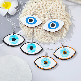 Bohemian Devil Eye Wooden Earrings with Exaggerated Ethnic Style and Heart-shaped Pendants