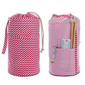 Bolso cilíndrico con cordón tejido de polialgodón, organizador de almacenamiento de hilo, bolsa para agujas de crochet y tejer
