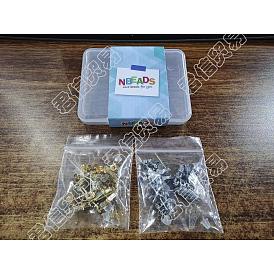6 Pairs 2 Colors Brass Micro Pave Cubic Zirconia Stud Earring Findings with Loops, with 20Pcs Iron & 20Pcs Plastic Ear Nuts, Grass