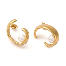 304 anillo aretes de acero inoxidable, pendientes de perlas de imitación de plástico para mujer