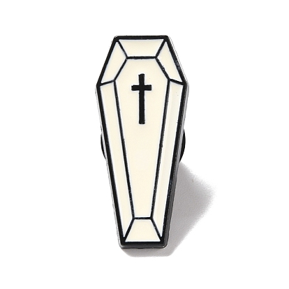 Coffin with Cross Enamel Pin, Halloween Alloy Badge for Backpack Clothing, Electrophoresis Black